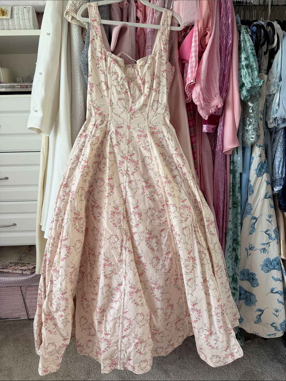 House of CB Cream Maxi Dress with Pink Floral Print